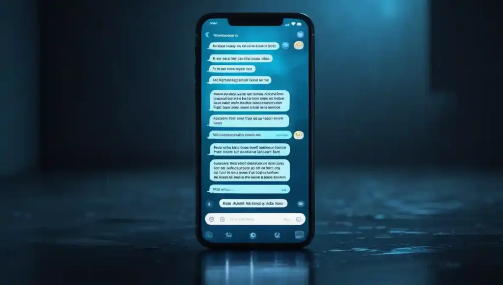 Phone screen with long emotional texts representing early dating signs when you suspect floodlighting.