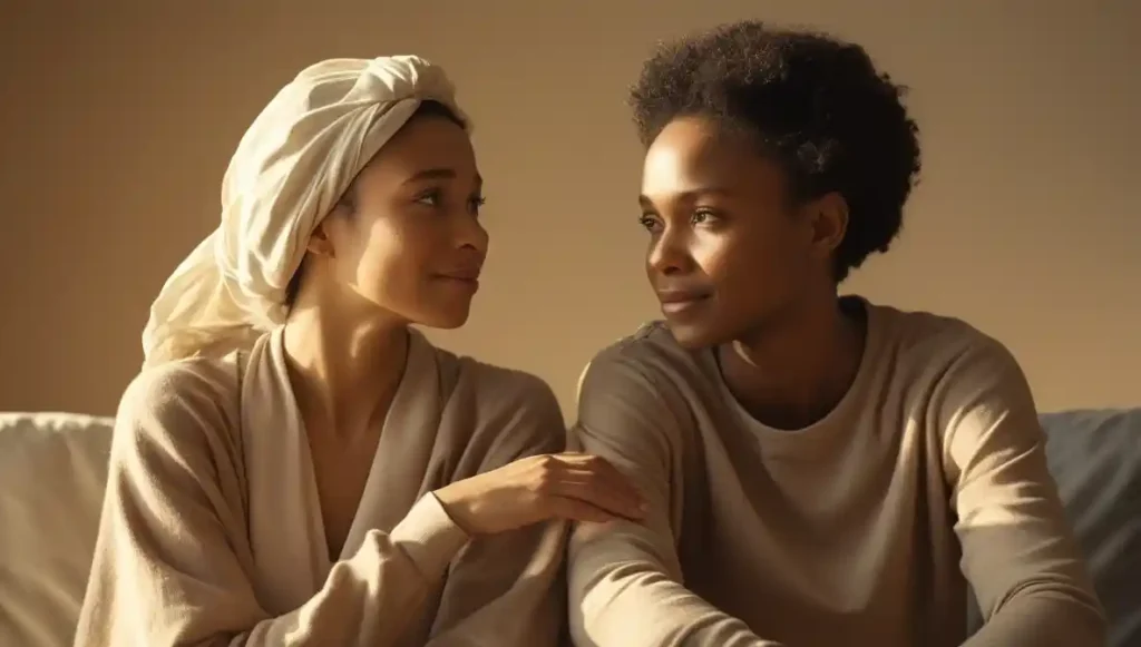 “True vulnerability shown through calm, mutual, and emotionally safe connection.”