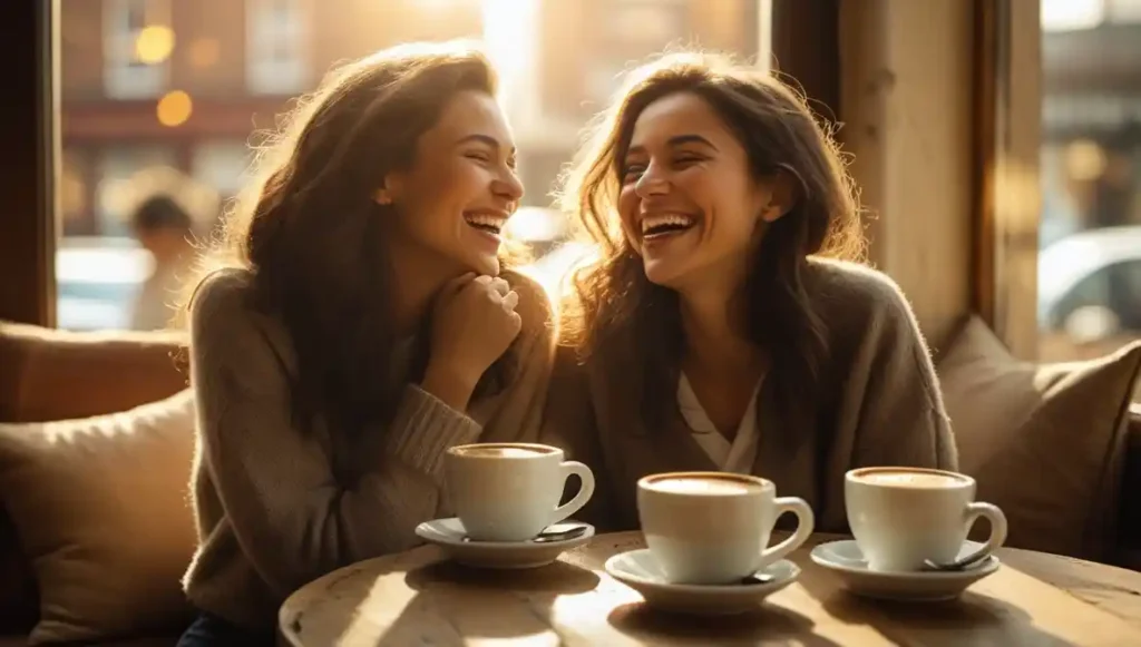 “Two friends sharing genuine connection and warmth, symbolizing being truly seen.”