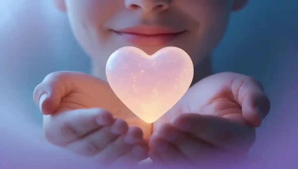 Person holding a glowing heart to symbolize empathy and why sensitive people must protect themselves from floodlighting in dating.