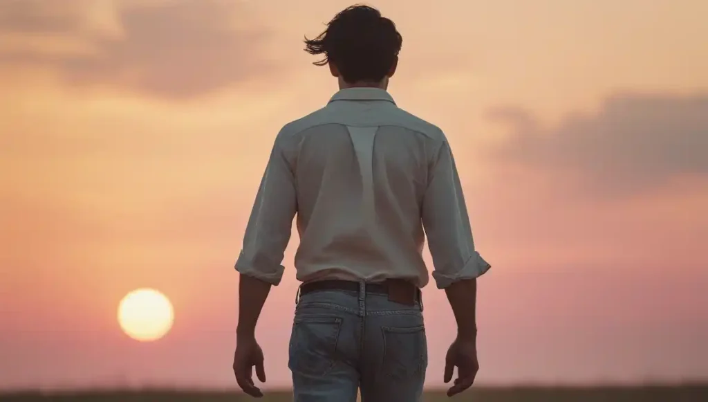 “Person walking away peacefully, choosing self-respect over toxic love.”