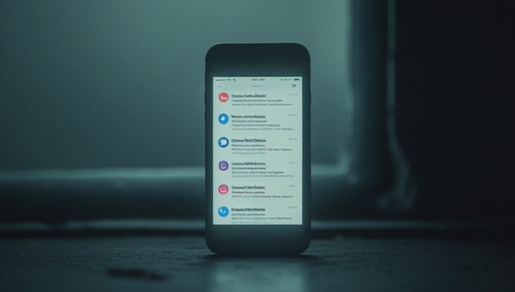 Phone showing social media activity while someone is emotionally distant in real life.