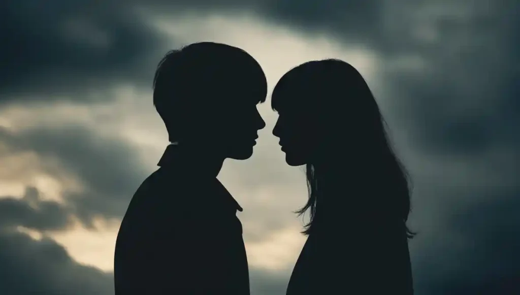 Two people close but emotionally distant, symbolizing changed relationships.