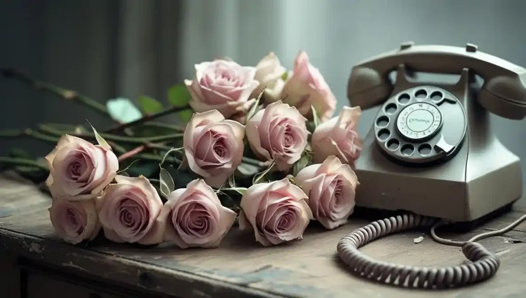 Roses next to an unanswered phone showing emotional distance.