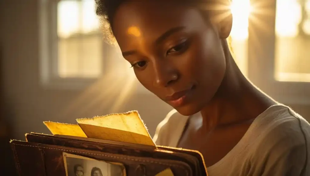 Person closing a memory book, symbolizing emotional healing and acceptance.