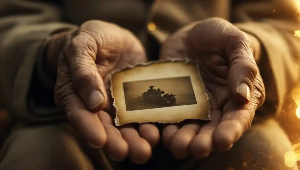 Hands holding an old photograph representing emotional nostalgia on Valentine’s Day.