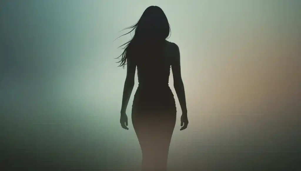 Silhouette of a woman leaving, representing emotional withdrawal.