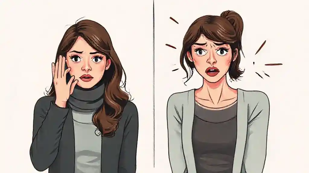 “Cold vs jealous duality in female behavior illustrated in split-screen.”