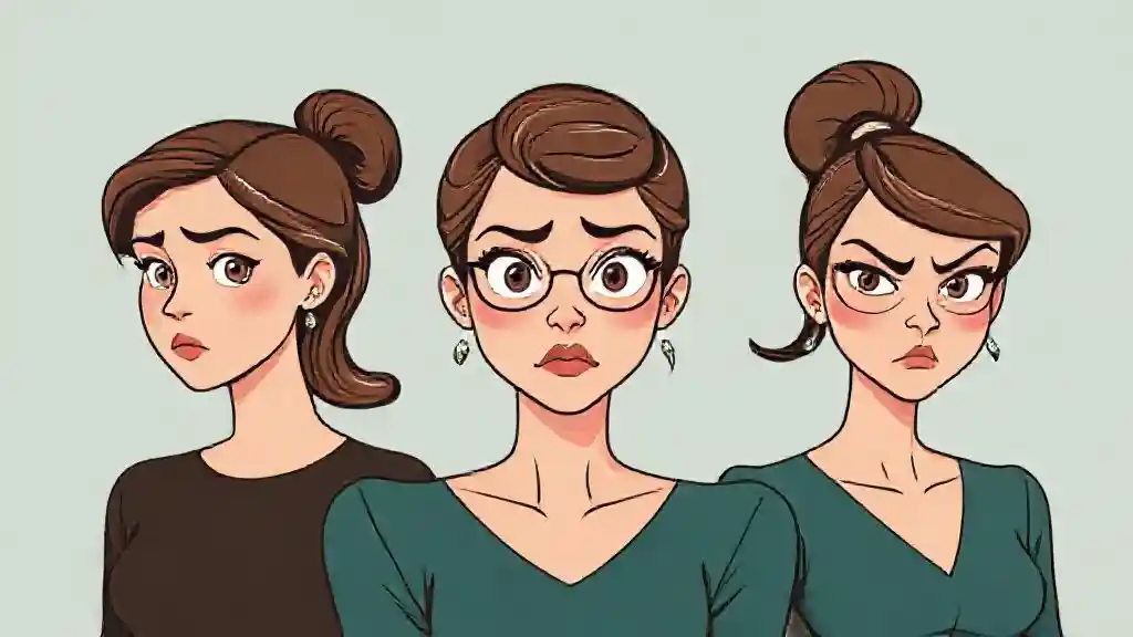 “Passive, reactive, and aggressive jealousy styles shown through different female expressions.”