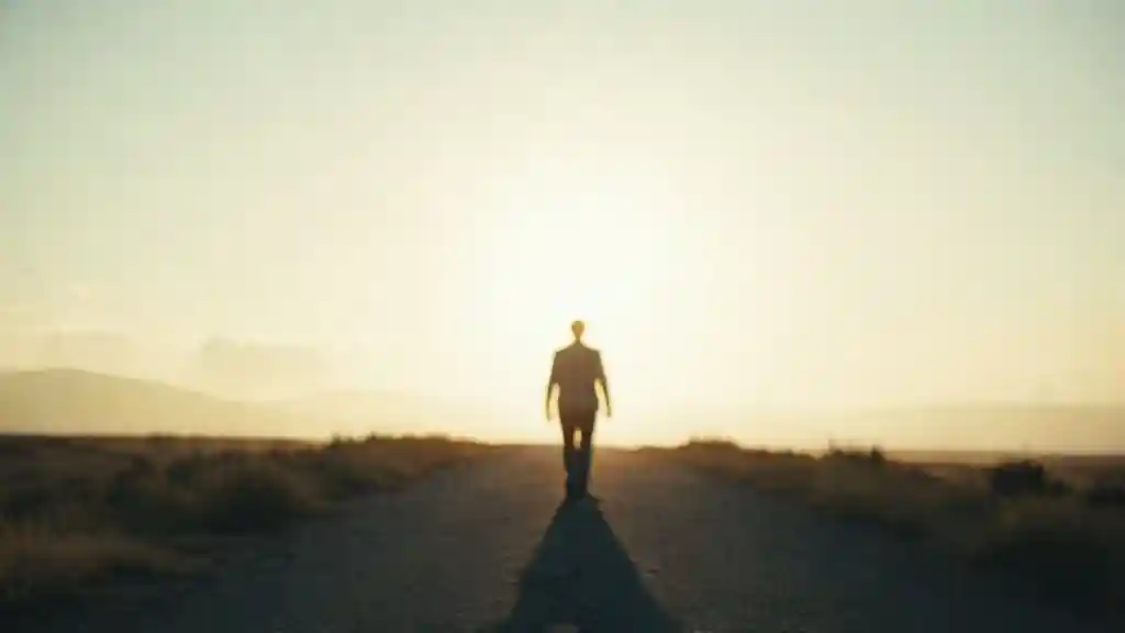 Man walking confidently into his future after moving on.