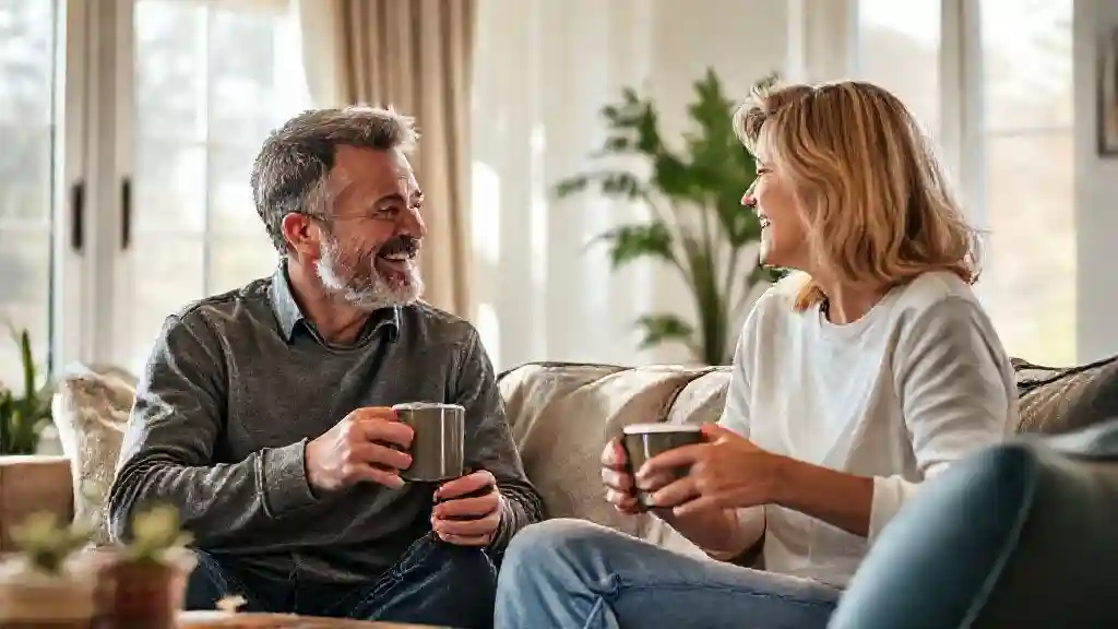 A couple walking hand in hand at sunset, representing steady love and emotional safety.