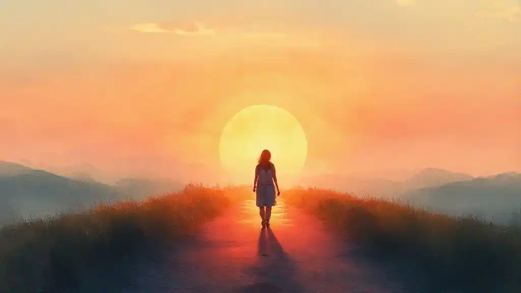 “Person walking toward sunrise symbolizing emotional healing after breakup.”