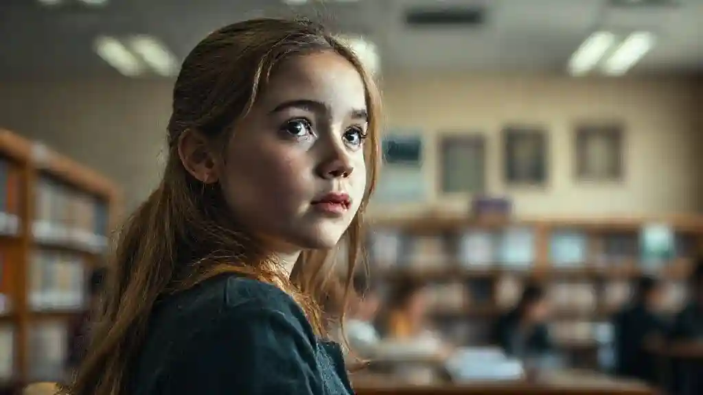 Shy girl admiring someone from a distance without approaching.