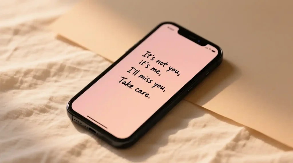 “Smartphone displaying gentle breakup text message examples”