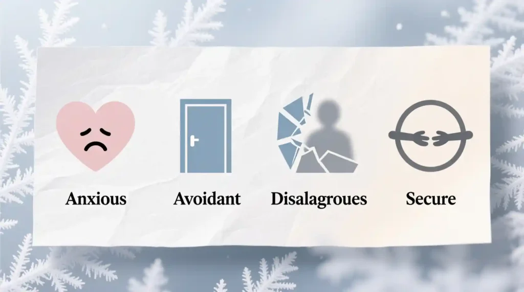 Infographic showing attachment styles and holiday breakup reactions.