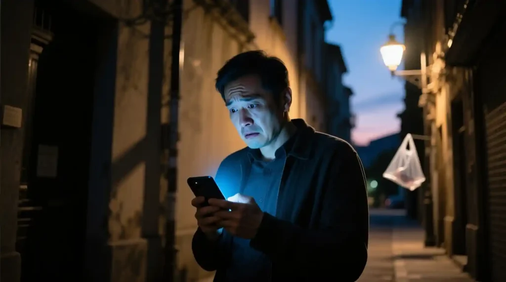 Man realizing he’s been blocked and processing the psychological shift.